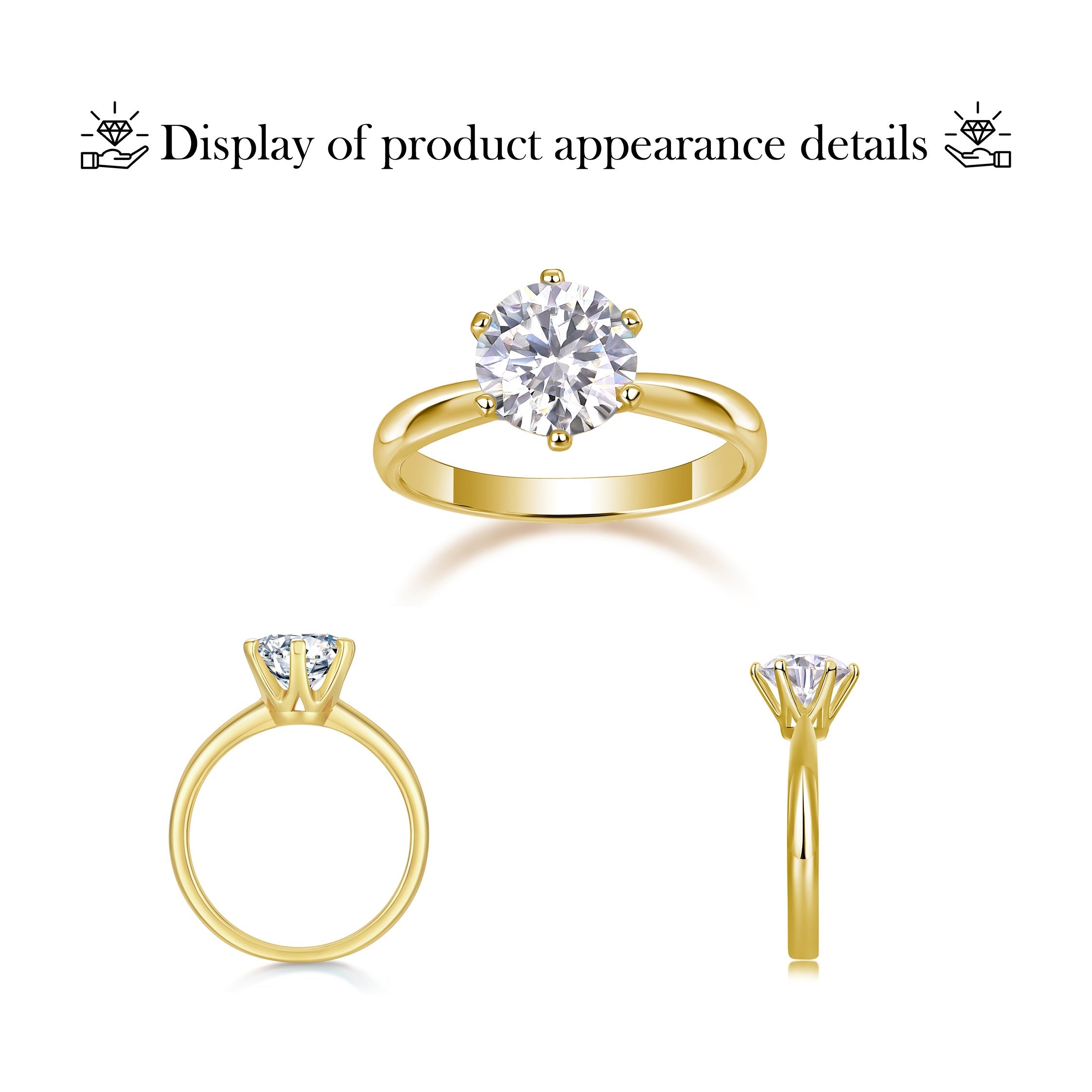 Anillo de compromiso de moissanita de plata de ley 1ct 2ct 3ct 5ct joyería de boda