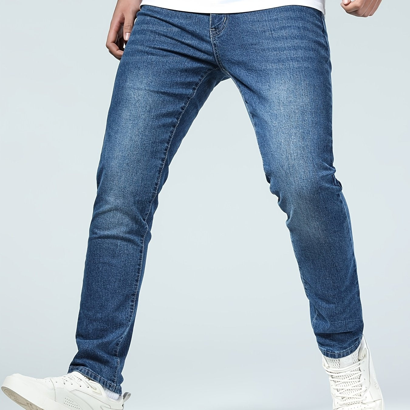 Мужские узкие прямые повседневные джинсы из высококачественного денима с небольшим растяжением