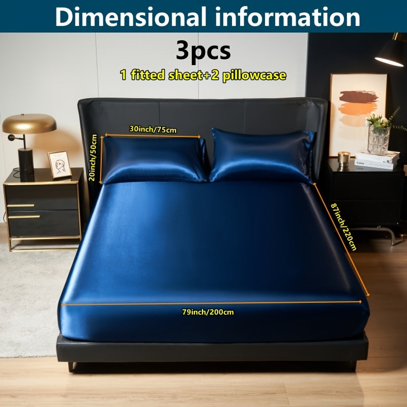 Роскошный сатиновый комплект простыней и наволочек однотонного цвета для кровати