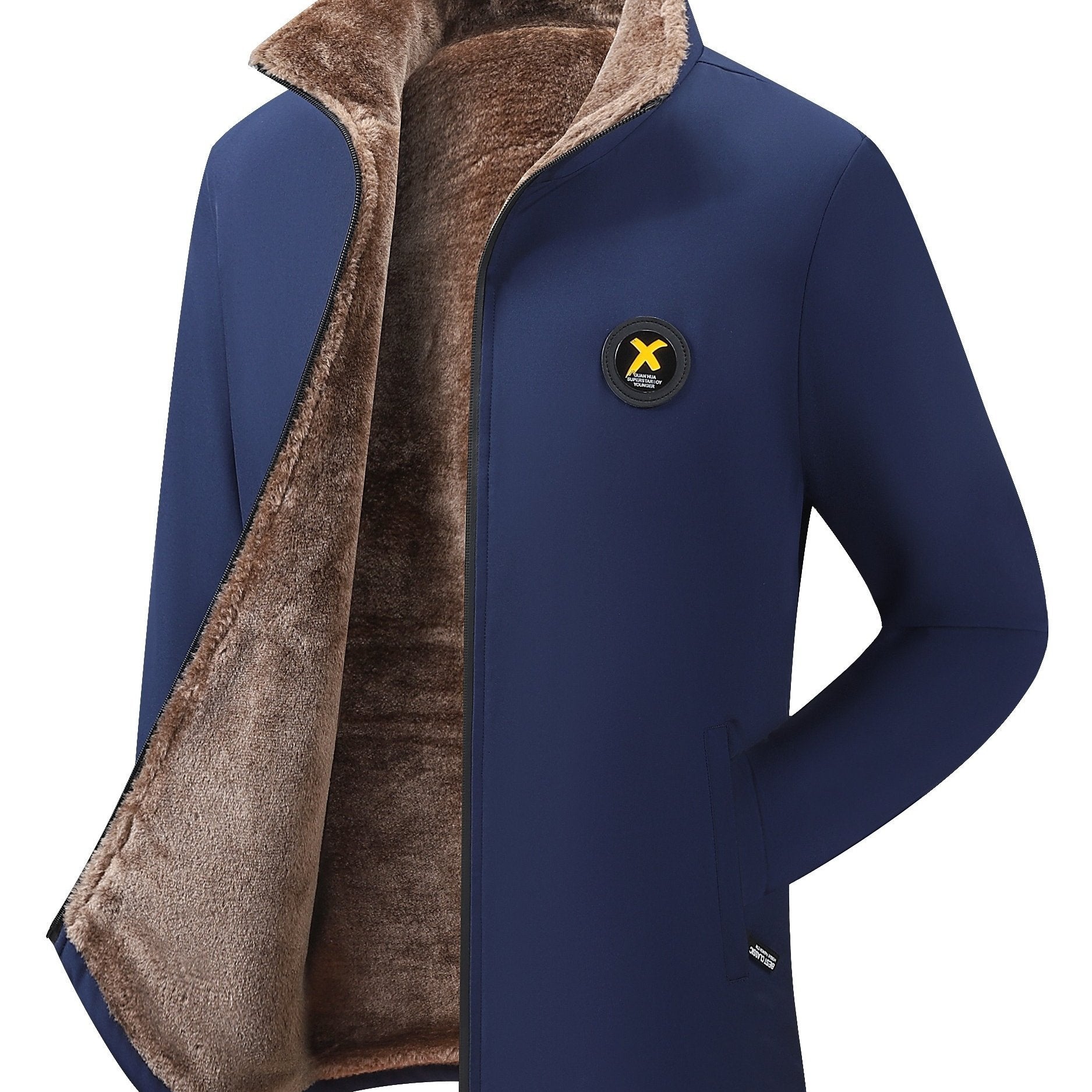 Мужская утепленная куртка с воротником-стойкой, молния, повседневная, осень-зима