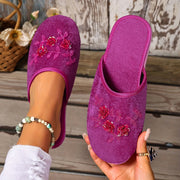 Women Beaded Sequin Floral Slip-On Slippers with EVA Sole for Indoor Outdoor