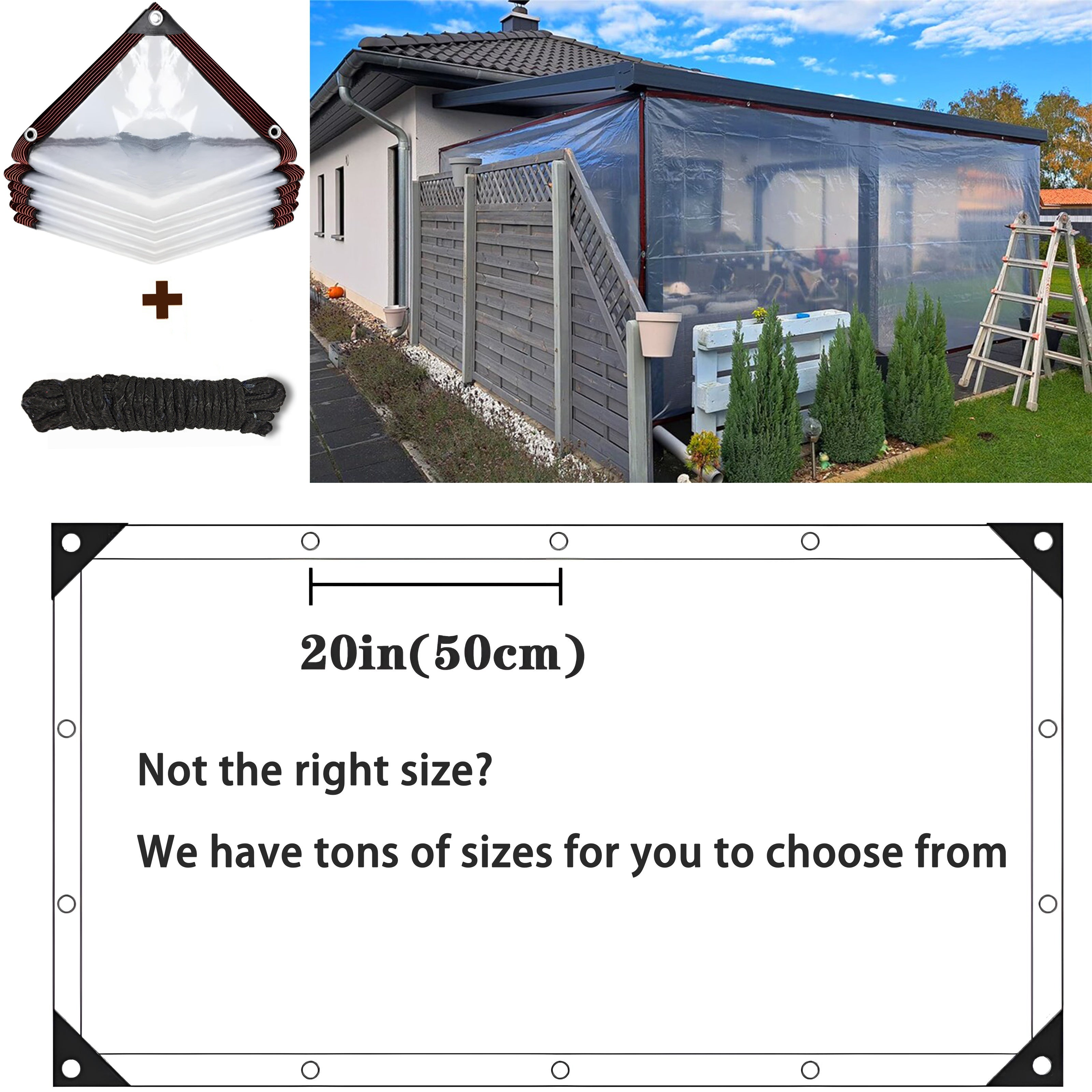 HDPE Transparent Tarpaulin All-Weather Outdoor Waterproof Cover Durable UV Stable Easy Setup