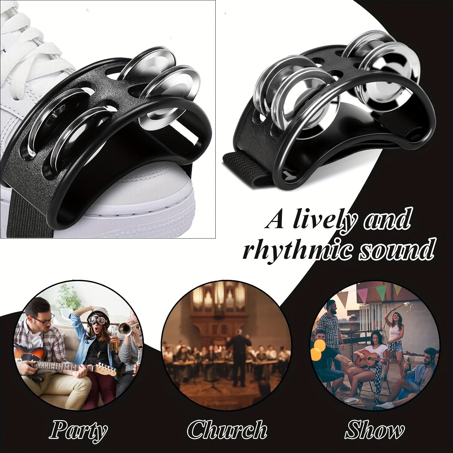 Adult Percussion Foot Tambourine with Steel Bell Tones and Elastic Band