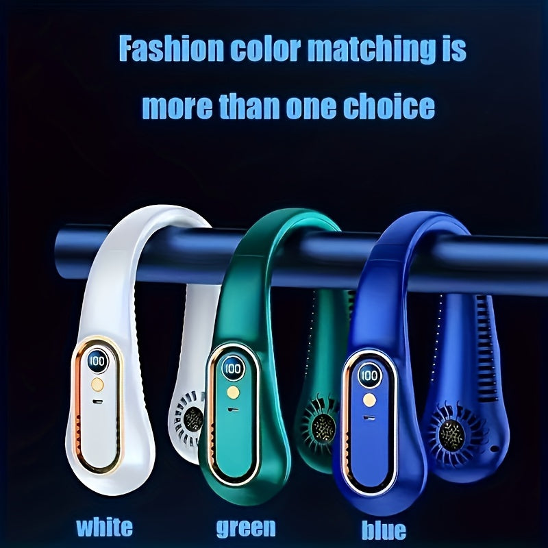 Neck Fan USB Rechargeable Adjustable 5-Speed Digital Display Bladeless Cooling Device