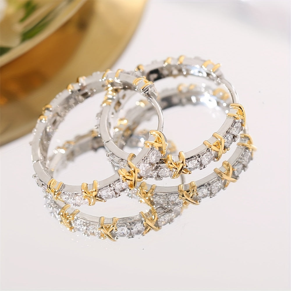 Bohemian Zirconia Hoop Earrings for Women with Copper Embellishments