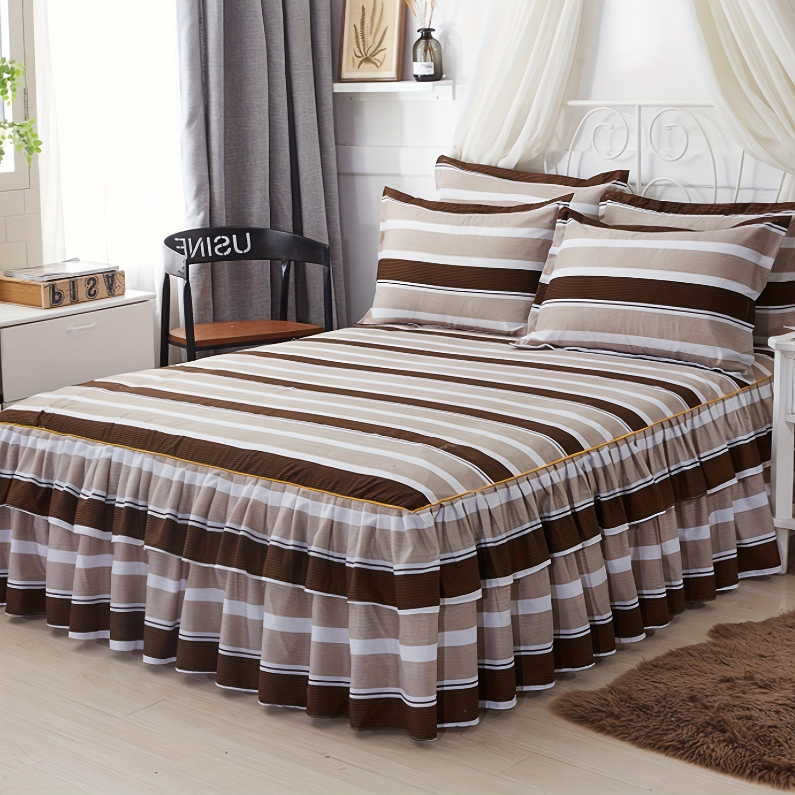 Ruffled Bed Skirt Floral Print Soft and Comfortable Fits All Beds