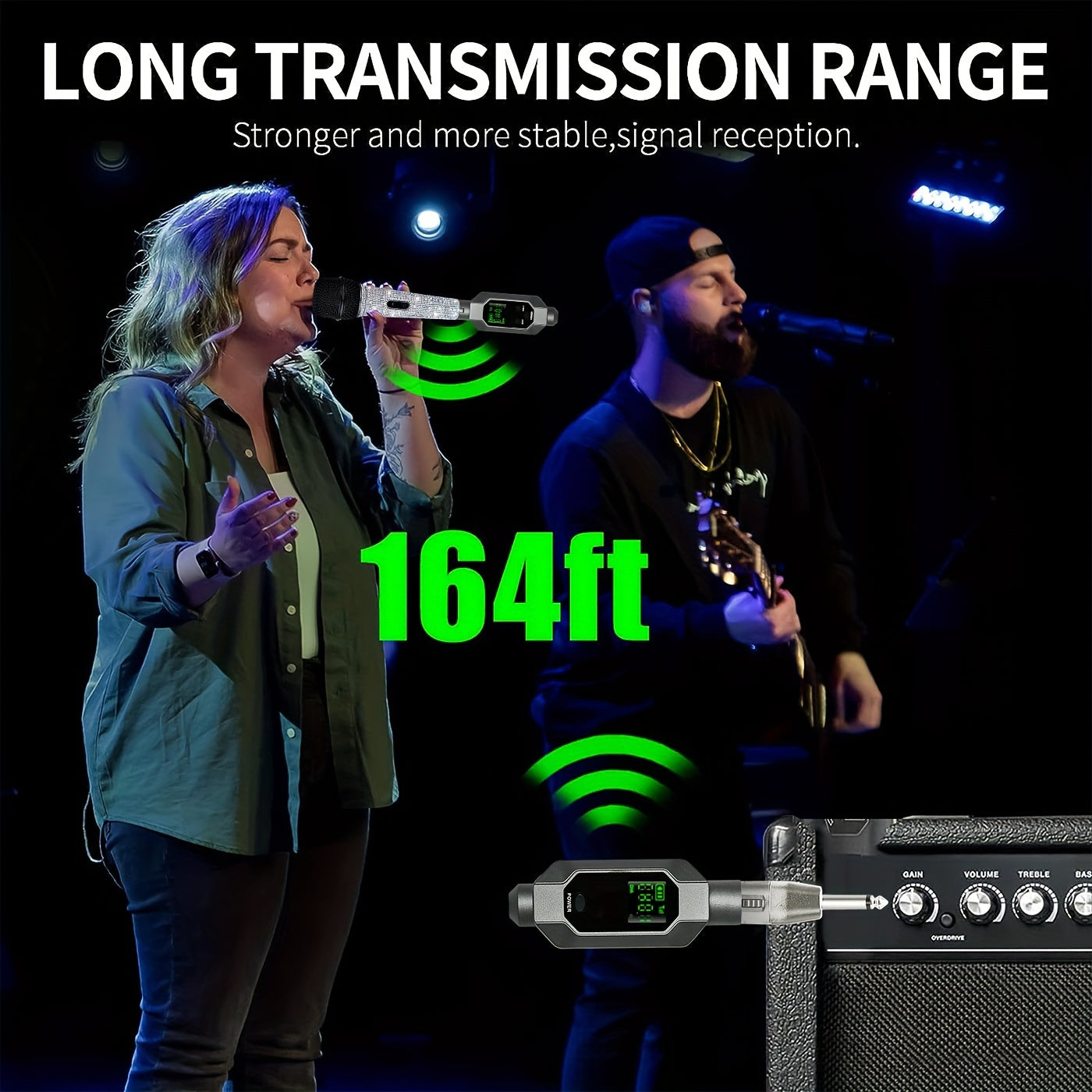 Wireless Microphone System with XLR and Guitar Transmitter Receiver Rechargeable