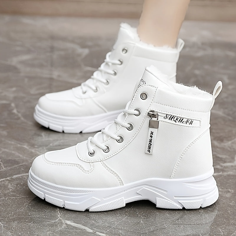 Women's Fleece-Lined Ankle Boots Beige Synthetic Casual Cold Weather