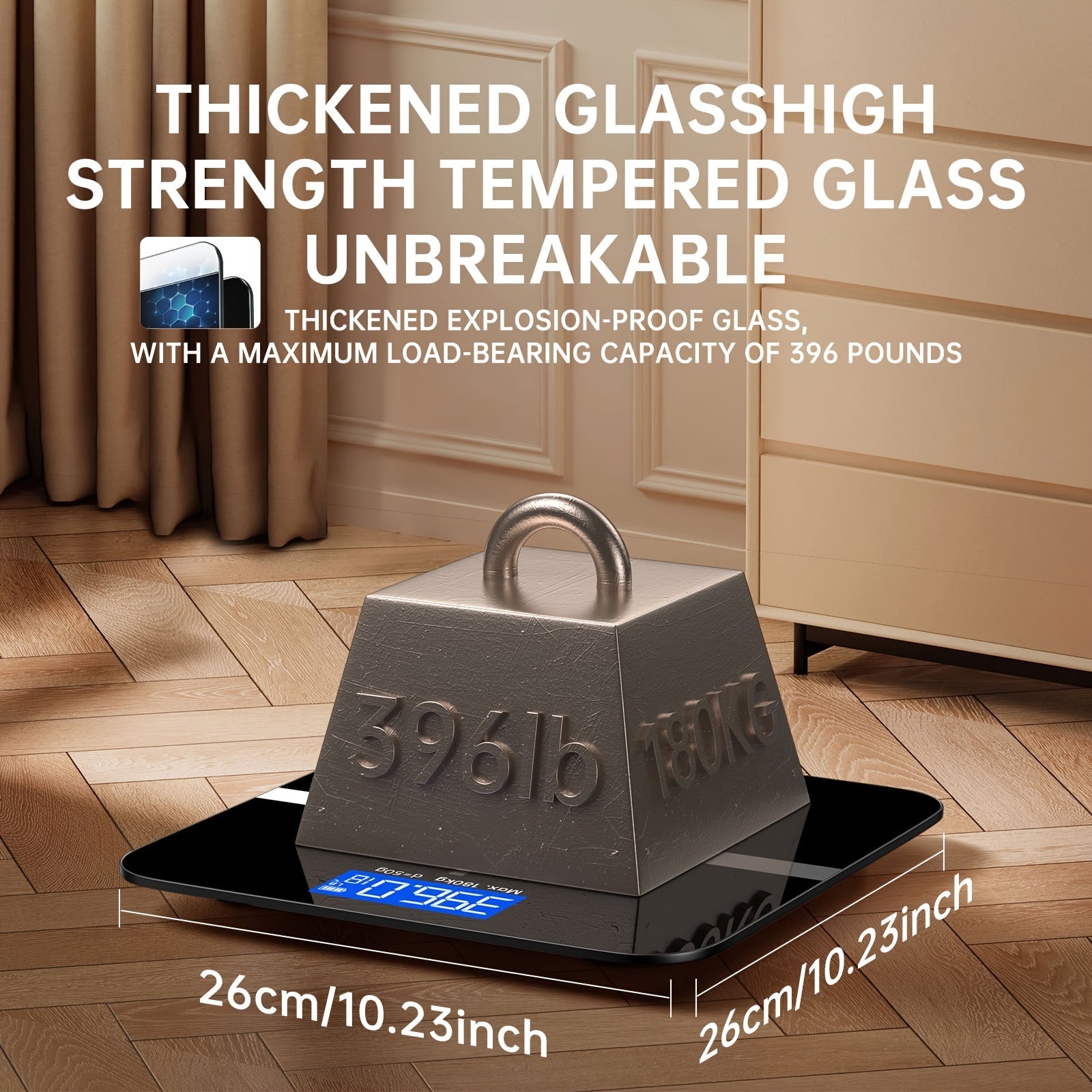 Báscula digital de peso 179.62kg con pantalla LED, plataforma de plástico ultra-ancha, conmutador KG/libra