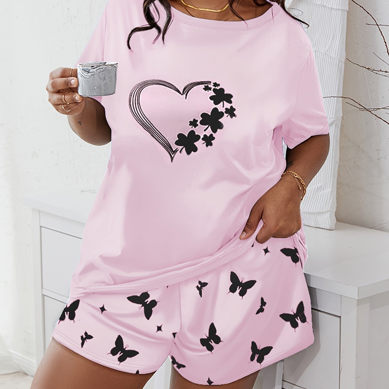 Women's Loungewear Set Short Sleeve Printed T-Shirt Pants Comfortable
