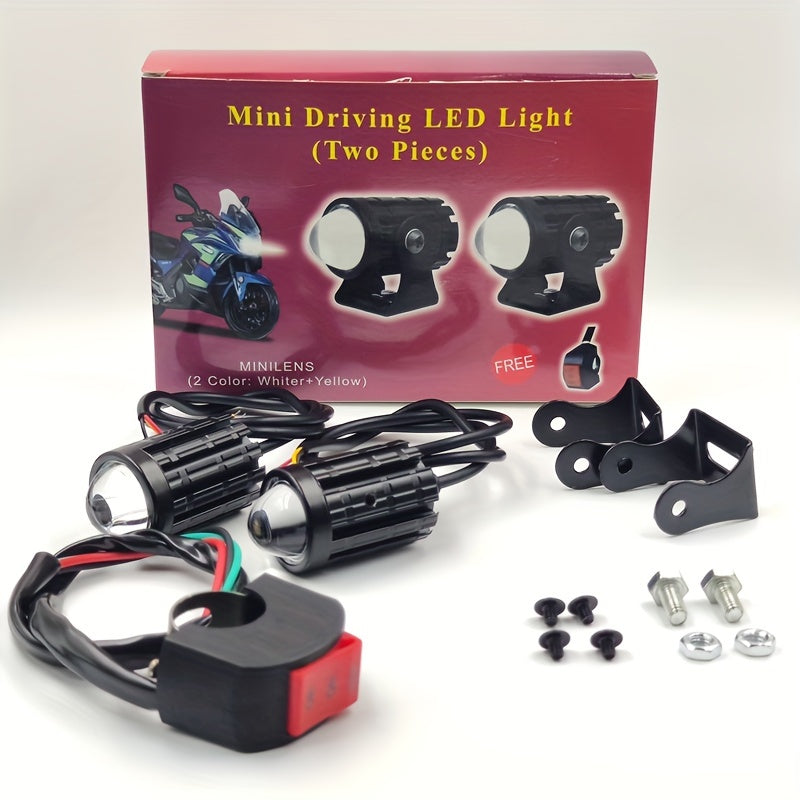 Универсальные мини LED фары для мотоциклов для бездорожья, белый и желтый, светодиодные двухцветные фары