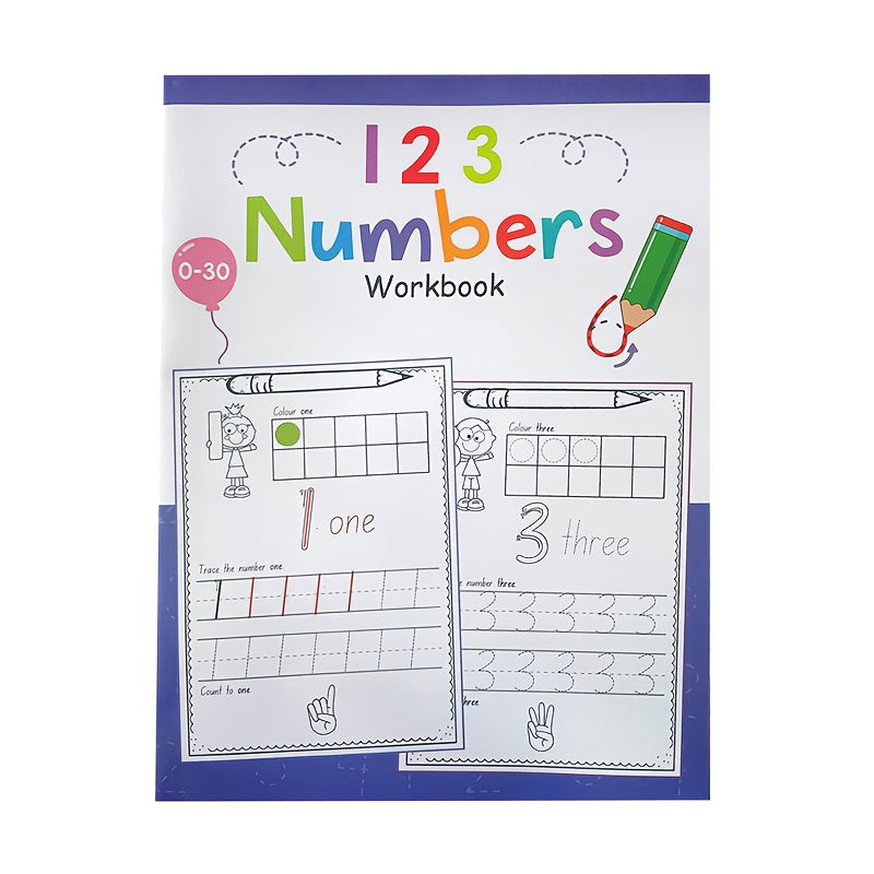 Children's A4 Writing and Coloring Workbook for Numbers 0-30 Developing Grip and Control