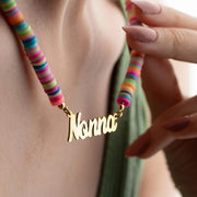 Rainbow Name Necklace in 18K Gold Plated with Polymer Clay Beads for Women