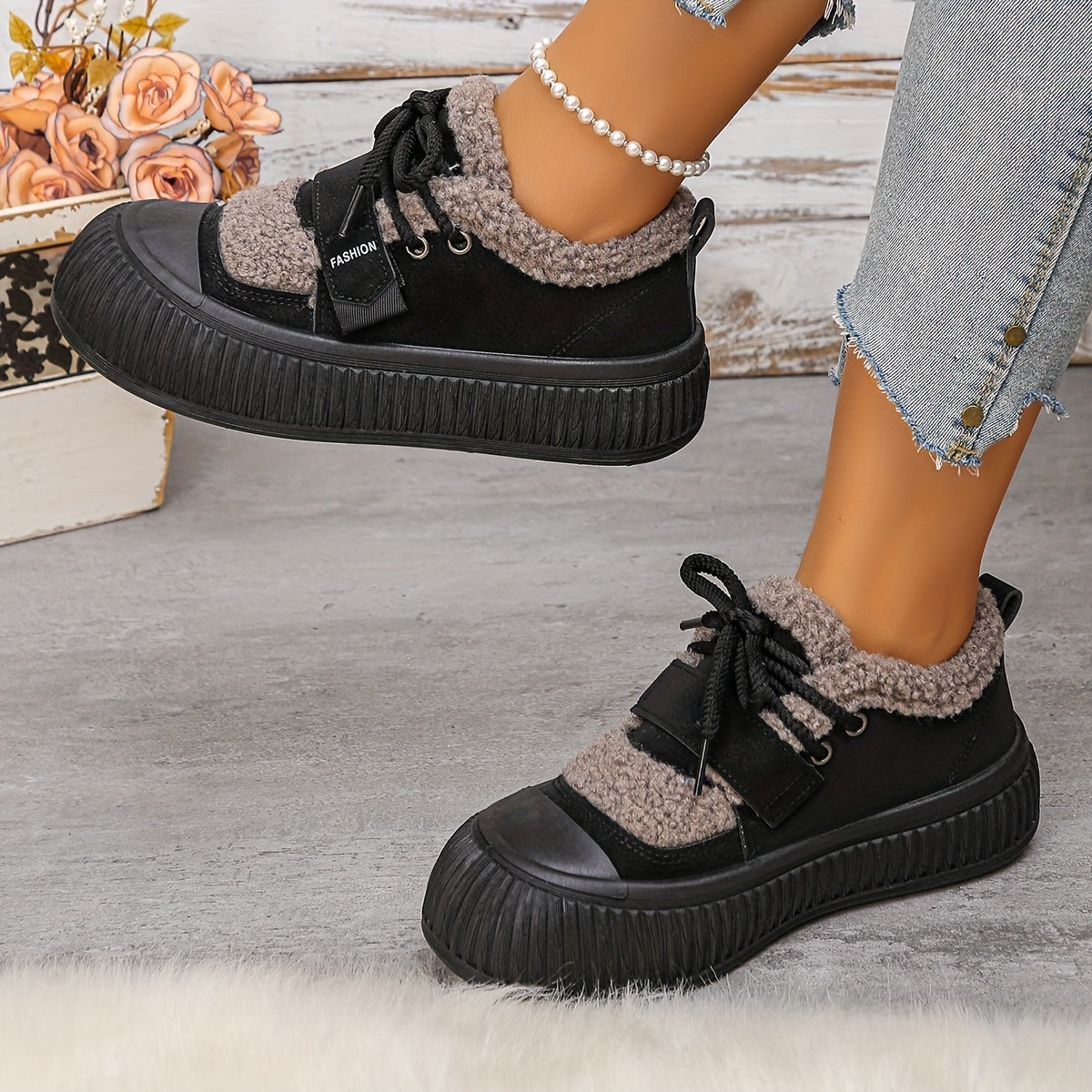 Women's Warm Plush Snow Boots Short Boots Winter Waterproof Black