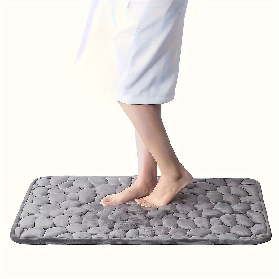 Bath Mat Non-Slip Embossed Pebble Pattern 59.94x39.88cm Absorbent Polyester