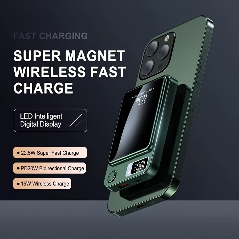 Wireless Power Bank 10000mAh Magnetic Wireless Charger 22.5W PD20W LED Display Compatible with Apple Android Phones