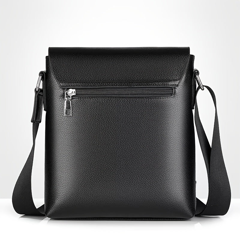 Black Lychee Pattern Crossbody Bag for Men with Adjustable Strap and Multiple Compartments