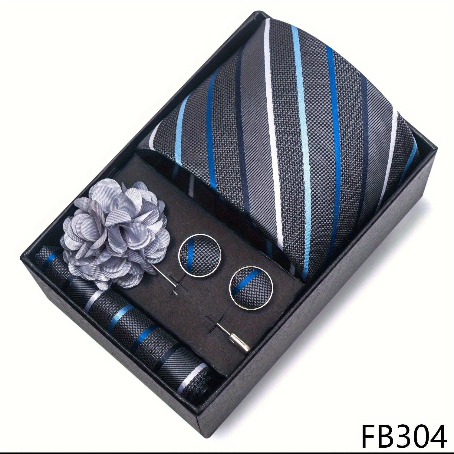 Men's Fashion Tie Set with Striped and Paisley Neckties, Pocket Square, Cufflinks, Lapel Pin in Gift Box for Business and Weddings