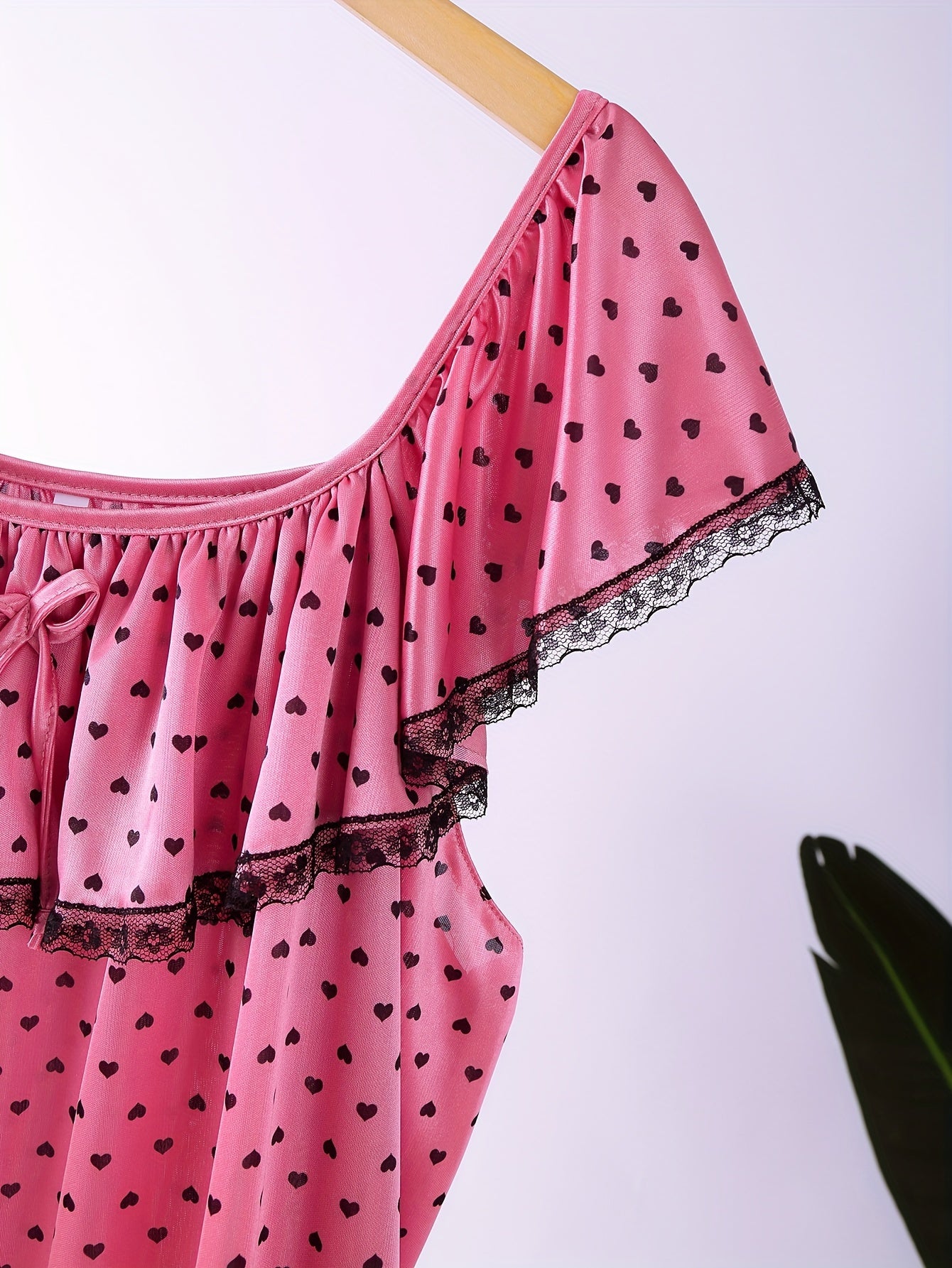 Women's Pajama Set Heart Print Long Sleeve Dress Sleepwear