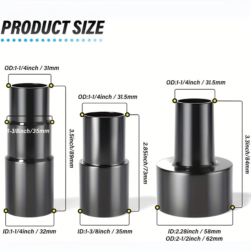 Kit de adaptadores para manguera de vacío con reductores para aspiradora húmeda y seca, de 2-1/2 a 1-1/4 pulgadas