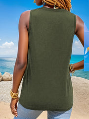 Women's Green V-Neck Sleeveless Tank Top Lightweight Polyester Spandex