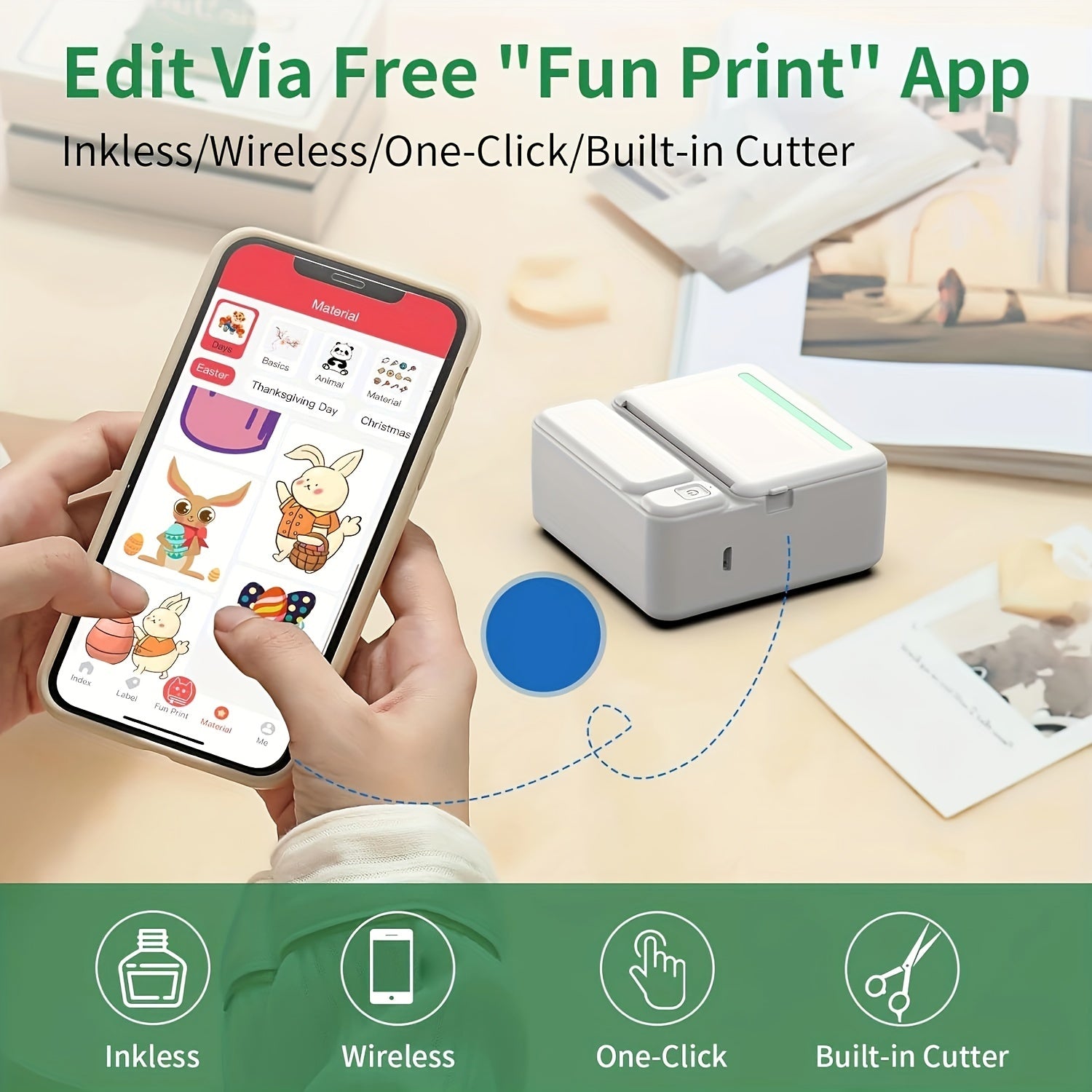 Portable Wireless Mini Printer for Smartphones Monochrome Photo Notes Memo