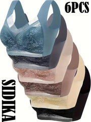 6 ta ayollar uchun nafis dantel push-up brasslar to'plami, to'liq qoplama va simsiz, mashinada yuvish mumkin