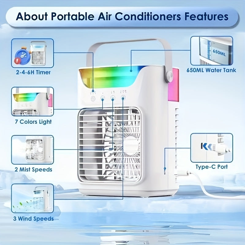 Portable USB Powered Evaporative Air Conditioner with 700ml Water Tank, Desktop Cooling Fan for Bedroom Office Living Room