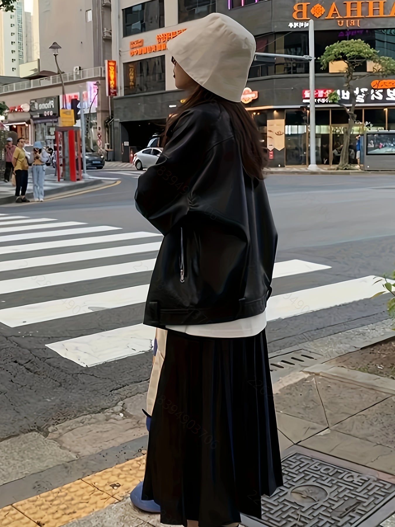 Women's Fleece-Lined Motorcycle Jacket Black Casual Loose Fit Waterproof Polyester