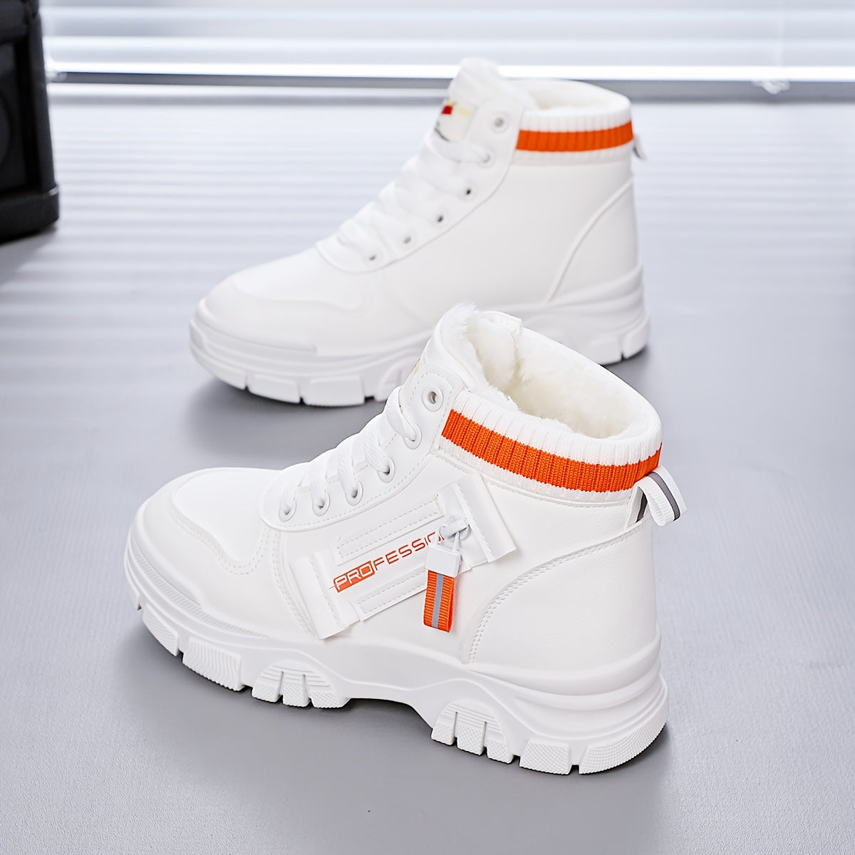 Women's Warm Winter High-Top Sneakers with Fleece Lining and Blue Straps