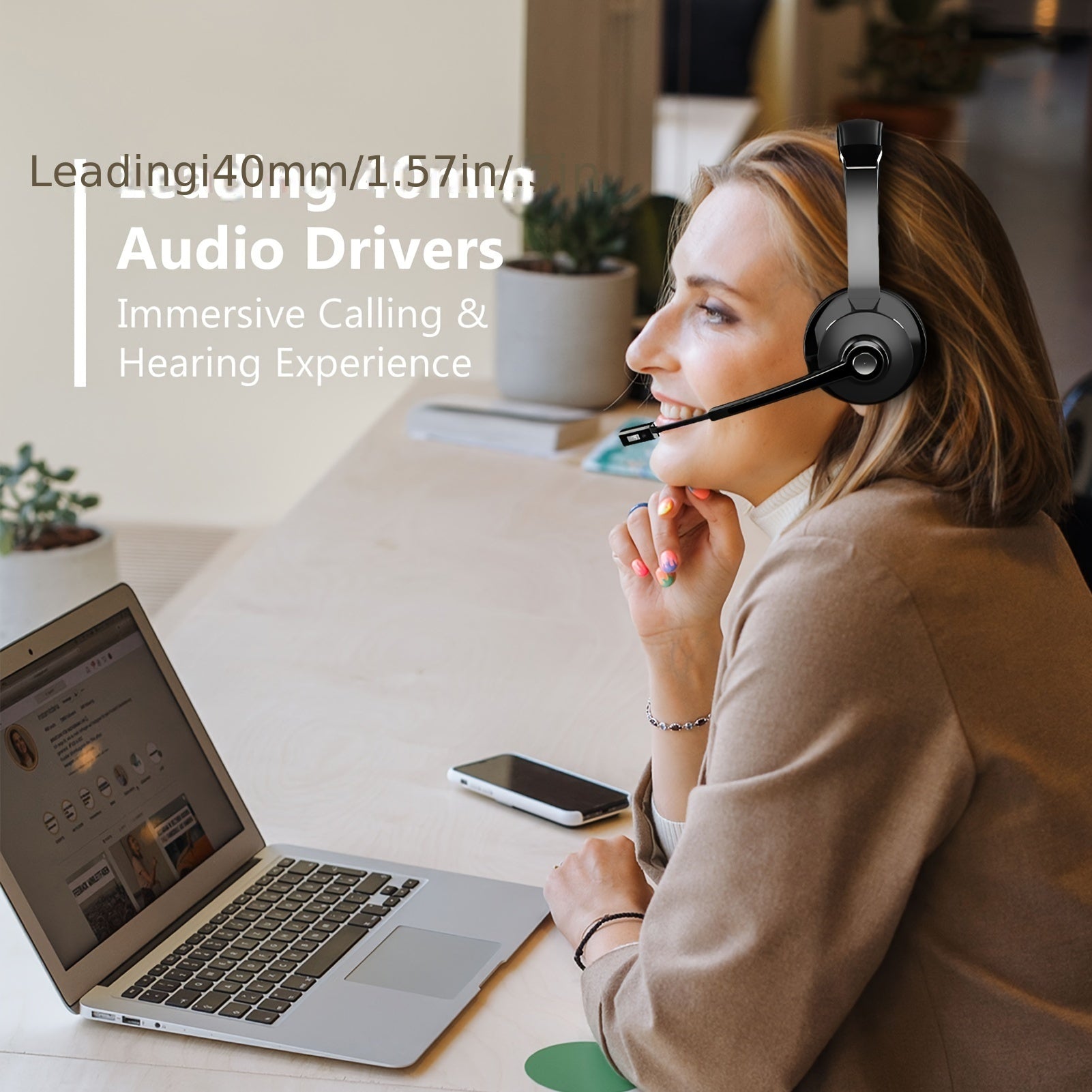 Auriculares inalámbricos over-ear con cancelación de ruido AI y larga duración de batería