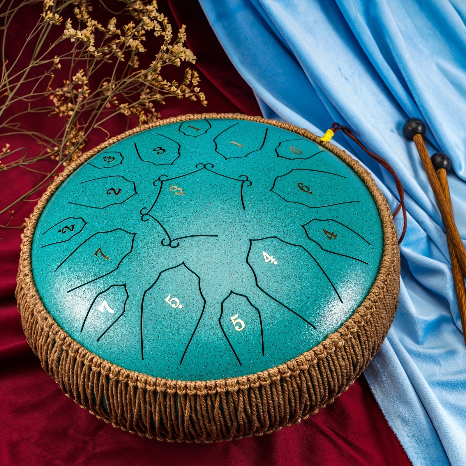 30.48cm Steel Tongue Drum with 15 Notes Carry Bag and Accessories for Meditation Yoga and Relaxation