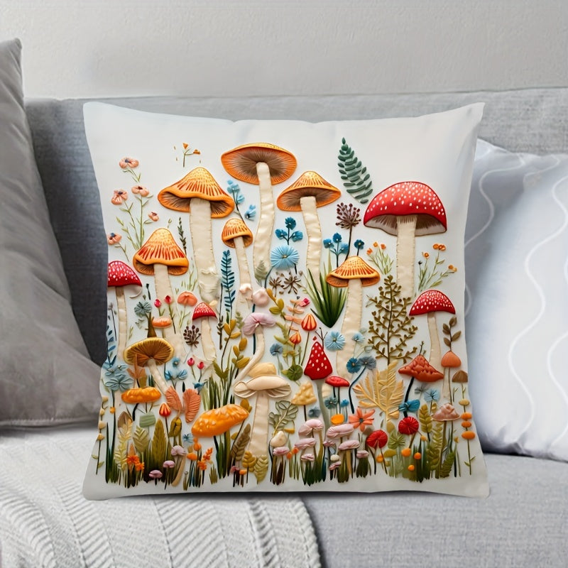 Полиэстеровая наволочка на подушку с цветочным и грибным принтом, декоративная подушка для гостиной и спальни, 1 шт.