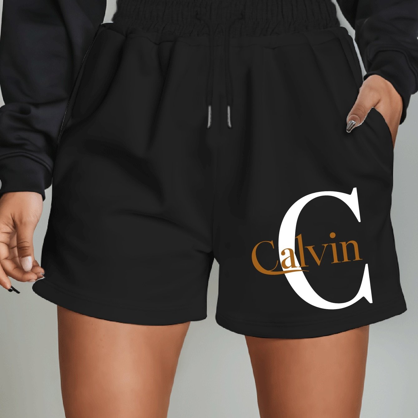 Шорты для женщин больших размеров с графическим принтом, повседневные летние пляжные спортивные шорты Black с золотыми буквами