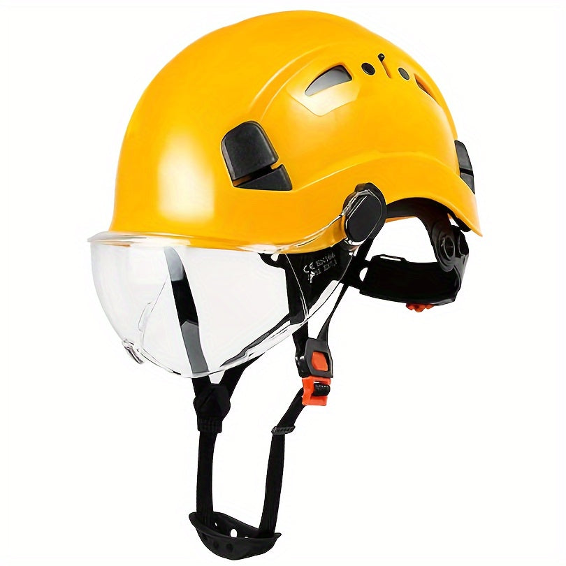 Safety Helmet with Built-in Goggles ABS Hard Hat for Construction Cycling Climbing Adjustable Ventilated