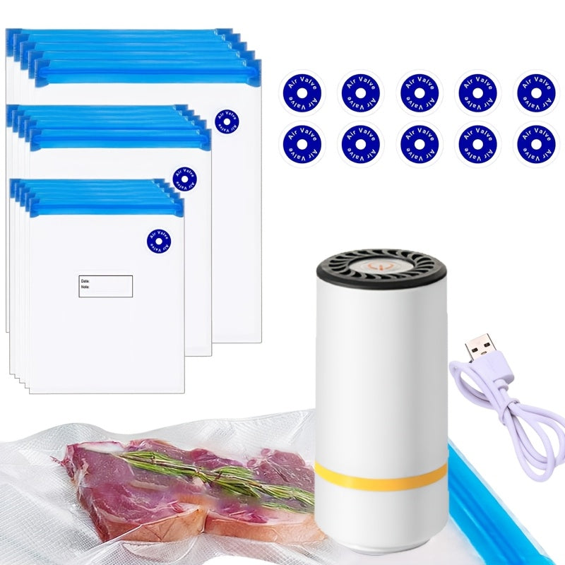 Portable Vacuum Sealer with USB Charging and Includes Three Sizes of Vacuum Bags for Food Storage