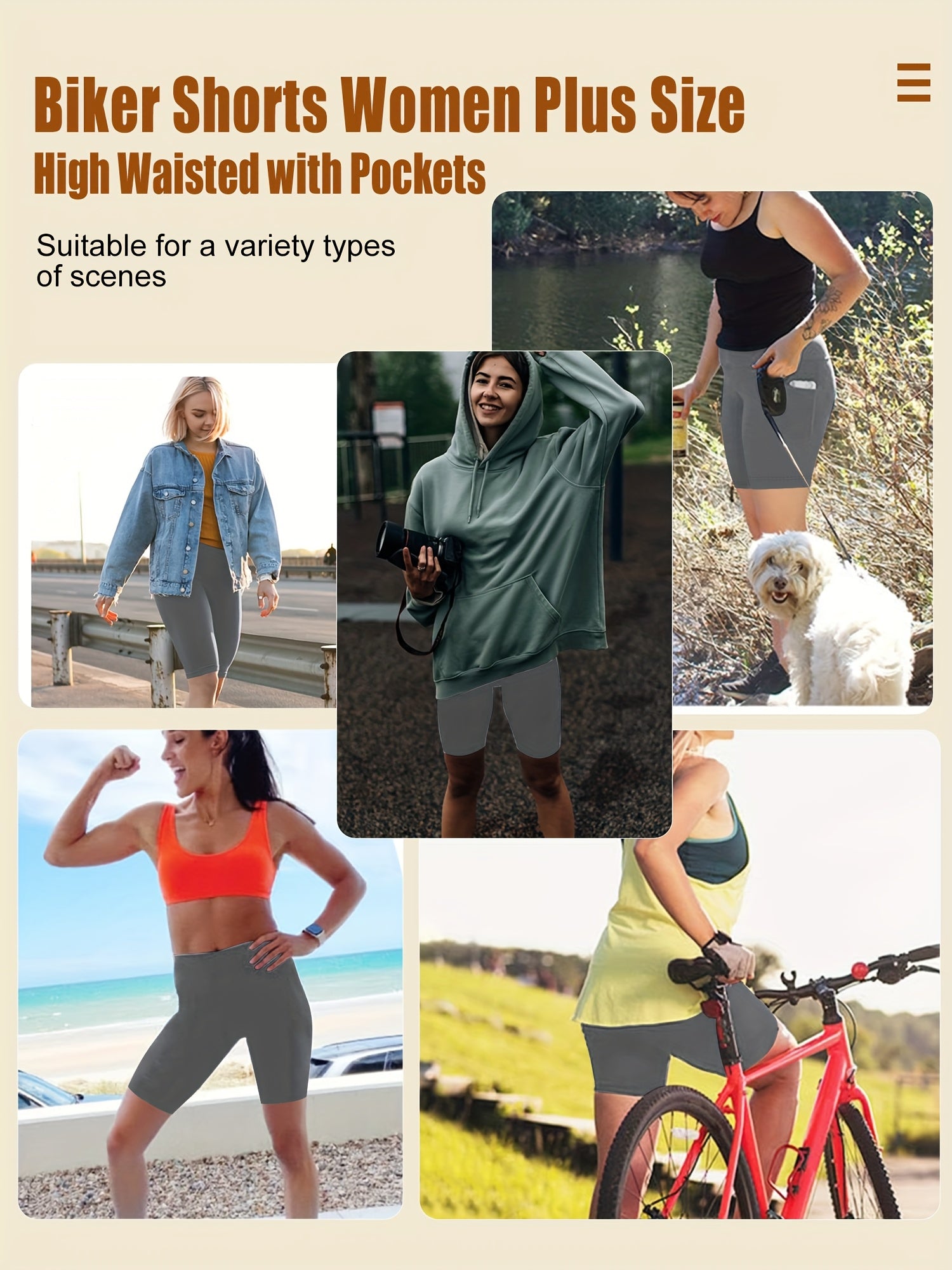 Plus Size Women's High-Waisted Pocket Shorts 5-Pack Comfortable Stretch