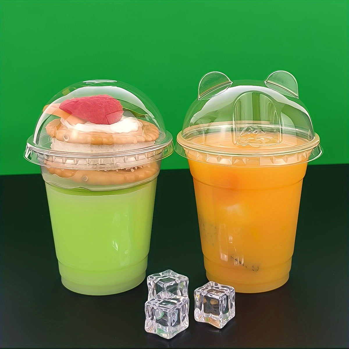50 Transparent Plastic Cups with Lids 9oz to 10oz for Parties and Cold Drinks