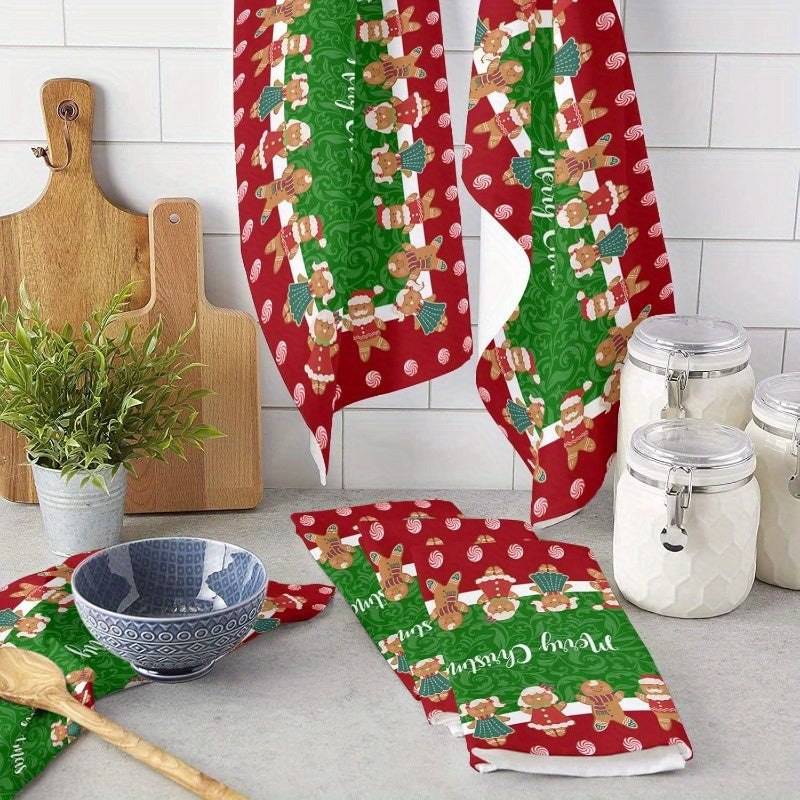 Juego de toallas de cocina de dos piezas 45.72x66.04cm Hombre de jengibre de Navidad Bastón de caramelo