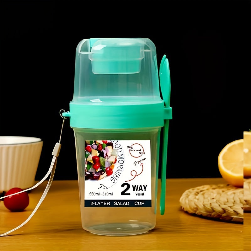 Portable Breakfast Salad Cup with Fork Leakproof Plastic Container for Fruit Vegetables Yogurt