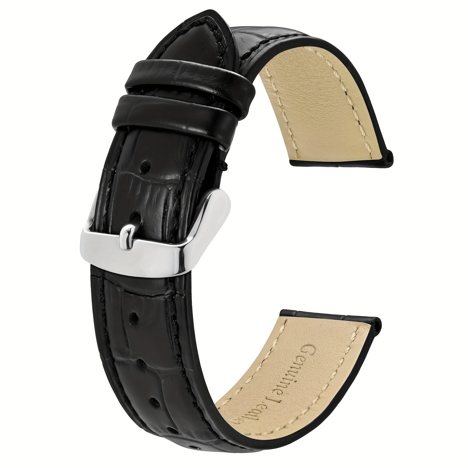 Unisex Cowhide Leather Watch Strap with Crocodile Pattern and Quick Release
