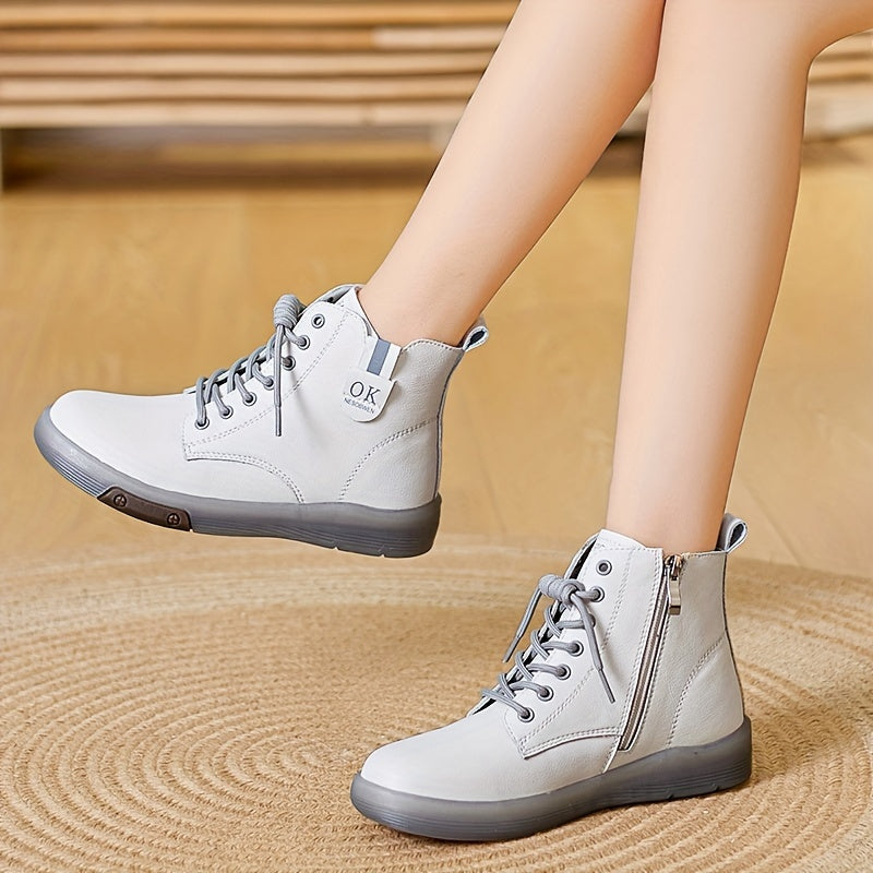 Women's Casual Solid Color Boots with Side Zipper Non-slip Platform Shoes