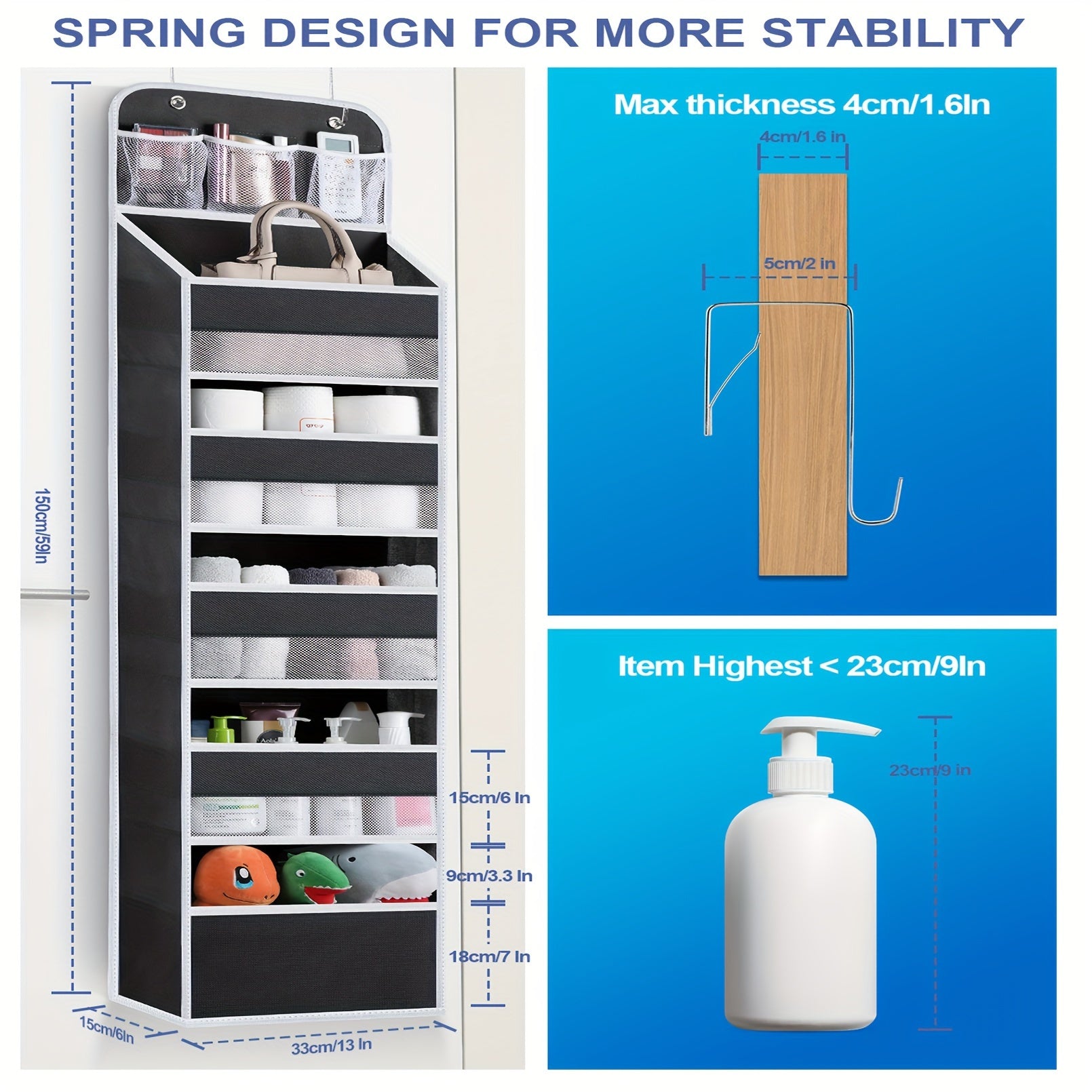 Black Halloween and Christmas Over-the-Door Organizer with 8 Large Pockets for Bathroom Bedroom Kitchen Dorm