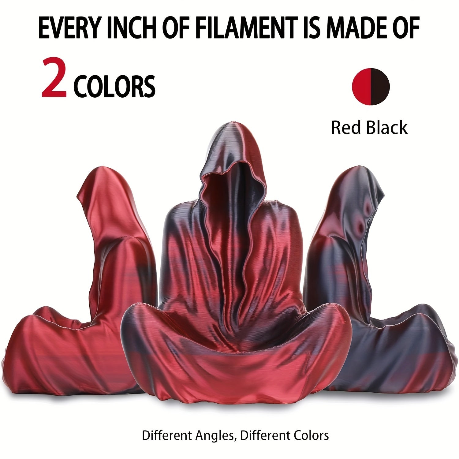 Red and Black Dual-Color PLA 3D Printer Filament 1kg Shiny Coextrusion
