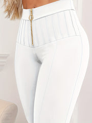 Plus Size Women's High-Waisted Stretch Pants with Gold Zipper Black