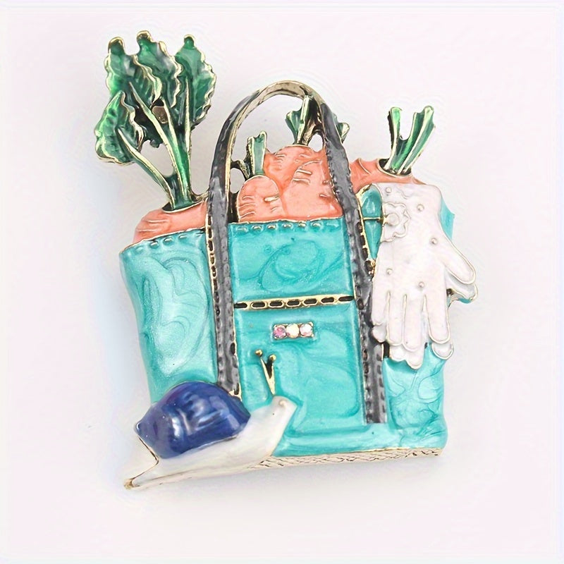 Qadimiy uslubda ishlab chiqarilgan alyuminiy emal sabzi va qurt broshka pin - bog' mavzusidagi ijodiy dizayn - palto va sumkalar uchun zamonaviy moda aksessuari