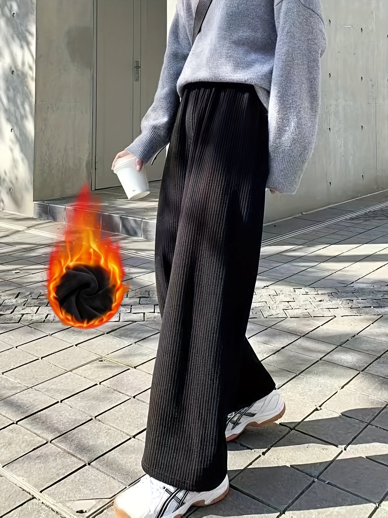 Women's Winter High-Waisted Sleep Pants Polyester Velvet Lined Casual Long