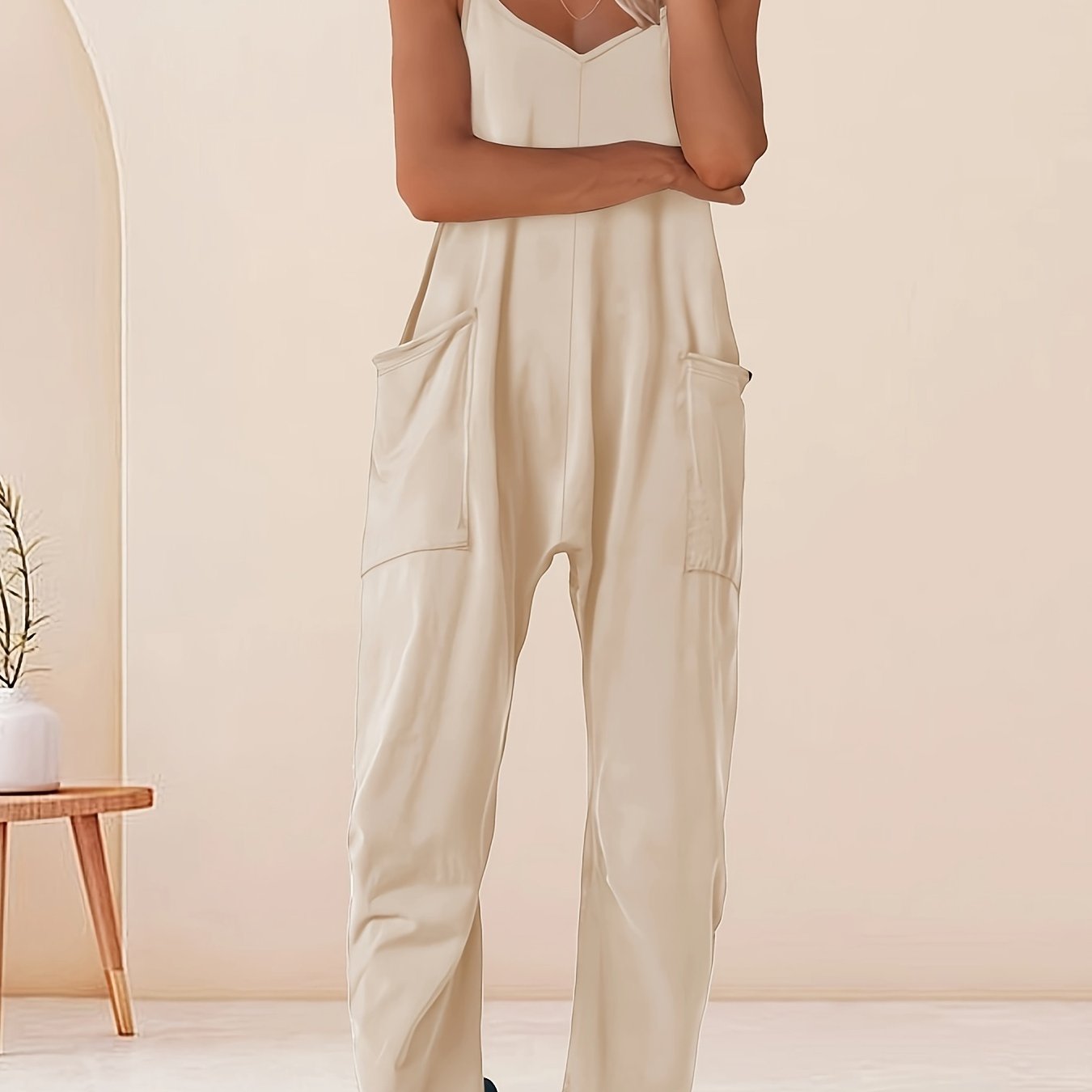 Mono sin mangas de talla grande con cuello en V y estilo casual para mujer