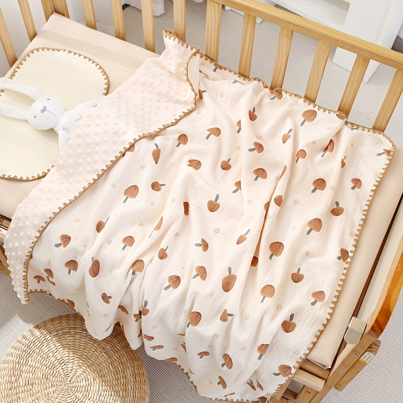 Baby Blanket for Infants 0-3 Years Knit Fabric Cartoon Bean Pattern Khaki Floral All-Season