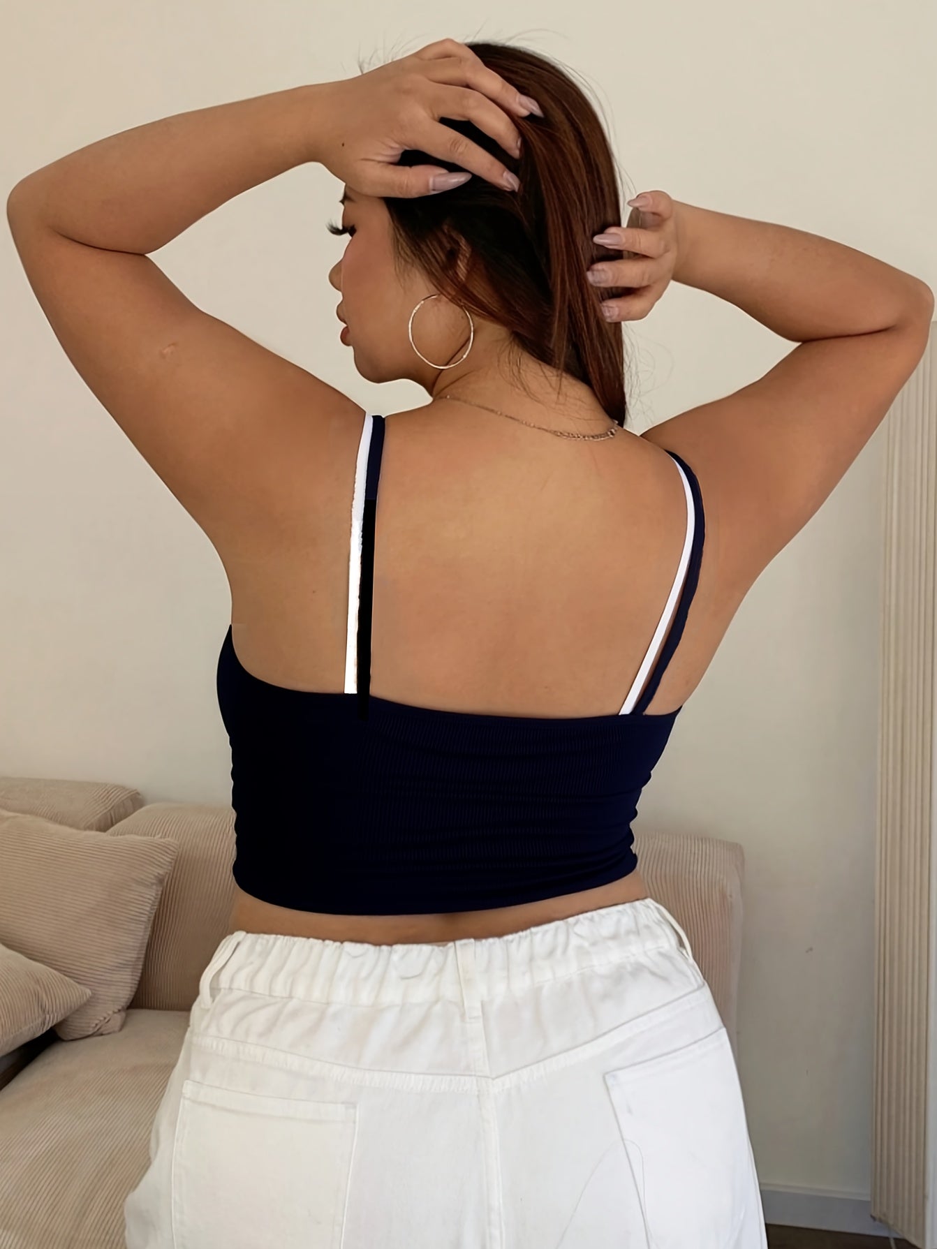 Women's Plus Size Color Block Sports Bra with Double Shoulder Straps